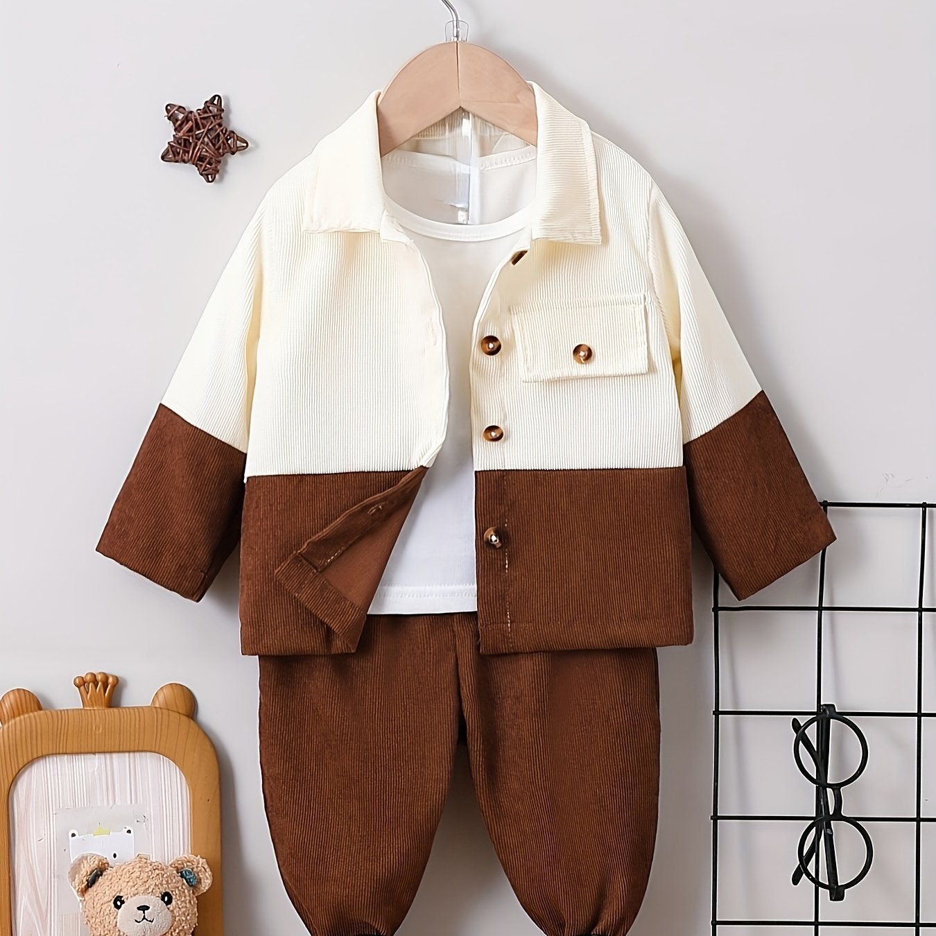 Bolalar, kichkina erkaklar uchun uzun ko'ylakli to'plam, to'qima mato, bahor va kuz uchun kundalik kiyim