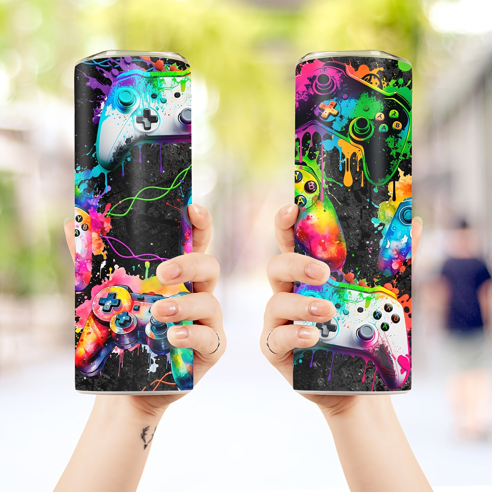 20 унций Нержавеющая сталь Изолированная бутылка для воды с ярким дизайном игрового контроллера - включает соломинку, идеальный подарок для геймеров - только ручная стирка.