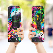 20 унций Нержавеющая сталь Изолированная бутылка для воды с ярким дизайном игрового контроллера - включает соломинку, идеальный подарок для геймеров - только ручная стирка.