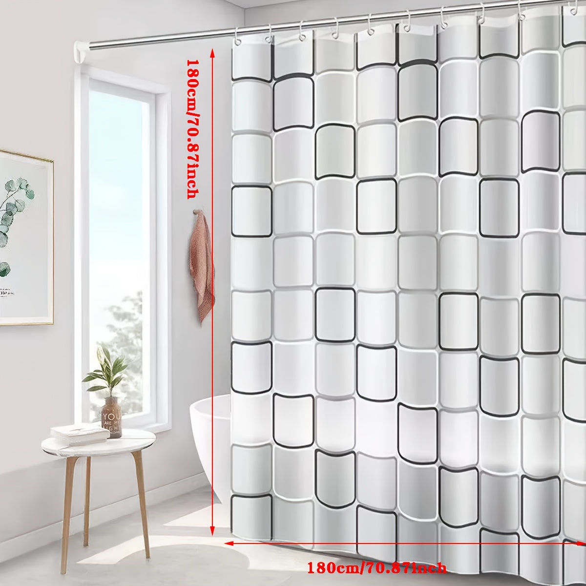 Geometric Pattern Waterproof Shower Curtain with Hooks PEVA Easy Clean Bathroom Decor