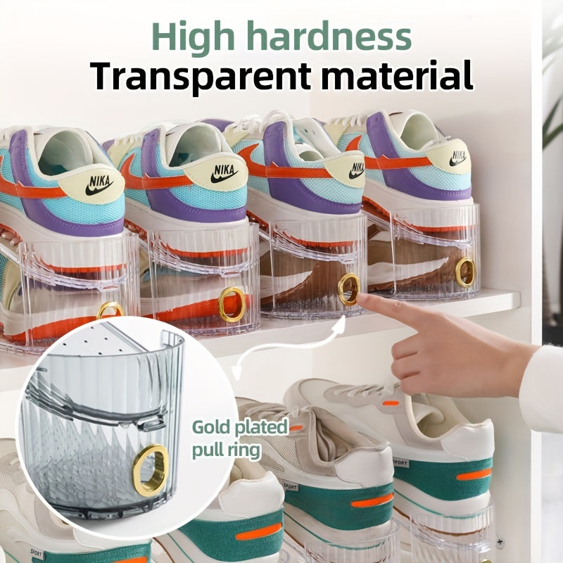 10-Pack Foldable Shoe Racks with Adjustable Shelves Double-Deck Plastic Shoe Storage Organizer for Living Room