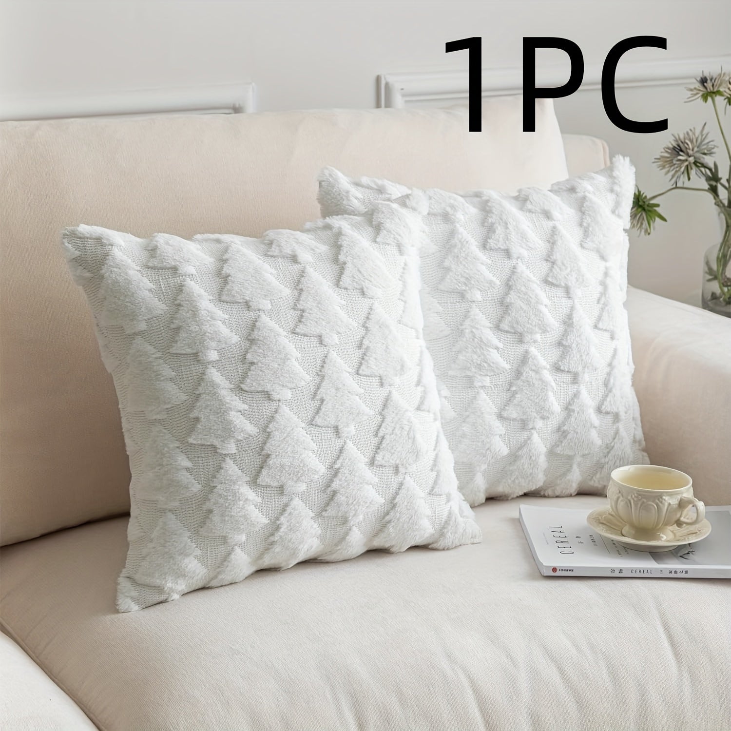 Christmas Tree Pillow Cover Faux Fur Jacquard 45.72cm Zippered Washable Home Decor