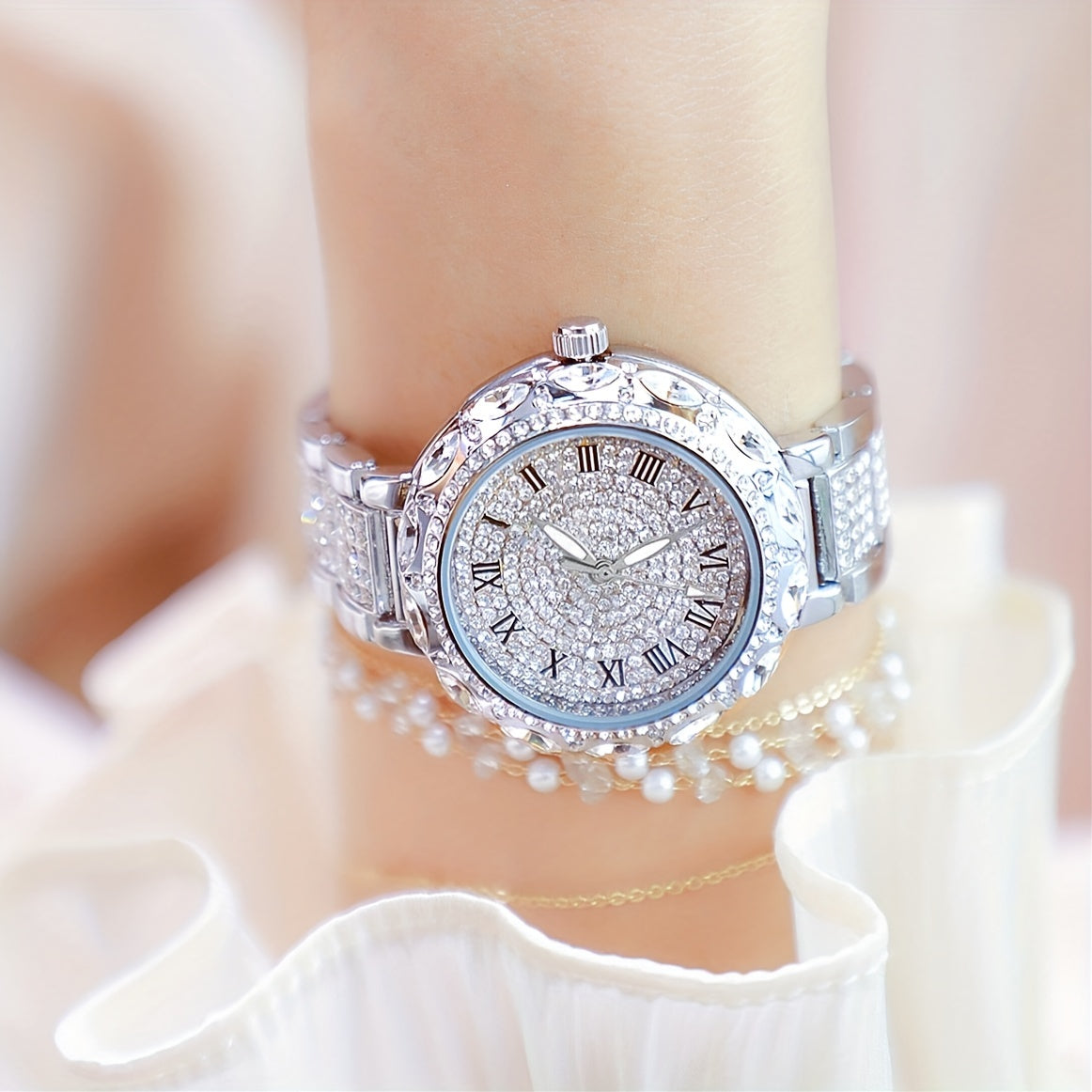 Women's Roman Numeral Bracelet Watch with Rhinestone and Quartz