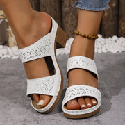 Ayollar uchun kengaytirilgan sandallar, sun'iy charm, ochiq barmoqli, platformali, plyaj uchun kundalik kiyim