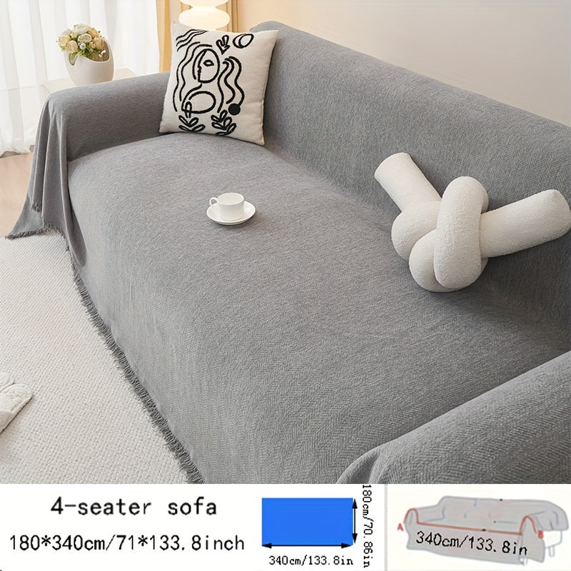 Chenille Sofa Throw Waterproof Baby Fleece Cover All-Season Universal Fit Tassel Machine Washable