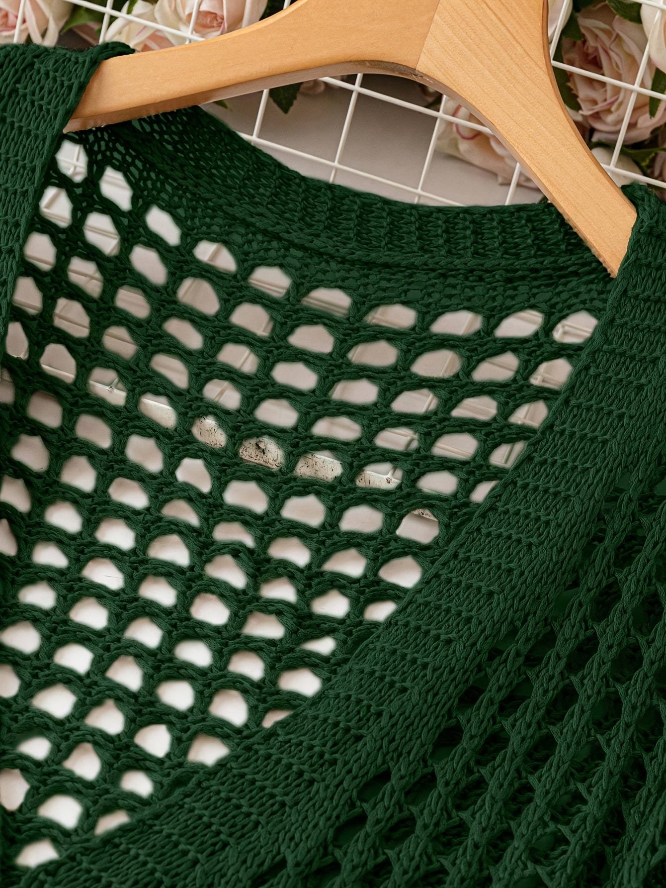 Women Plus Size V-Neck Cardigan Acrylic Hollow Knit Solid Spring Summer