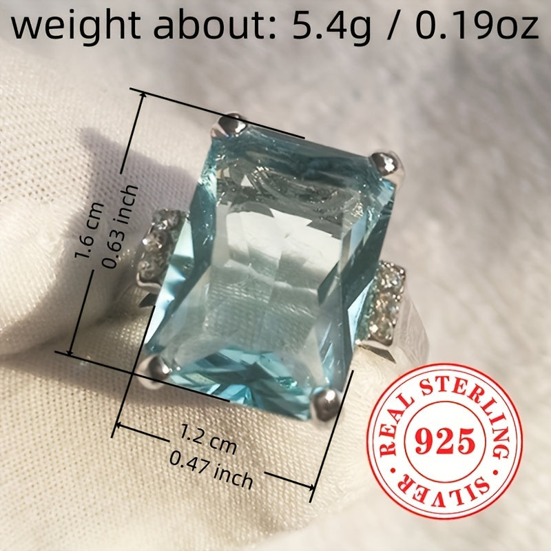 Sterling Silver Anniversary Ring with Aquamarine Synthetic Gemstone for Women