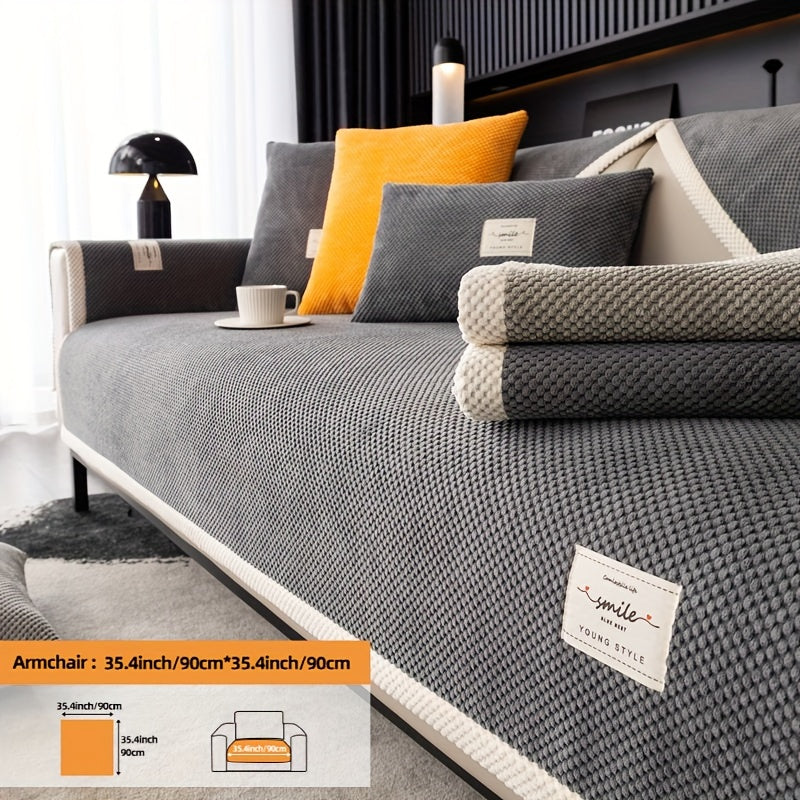 Hozirgi zamonaviy plush divan qopqog'i, barcha fasllar uchun korduroy chekkali