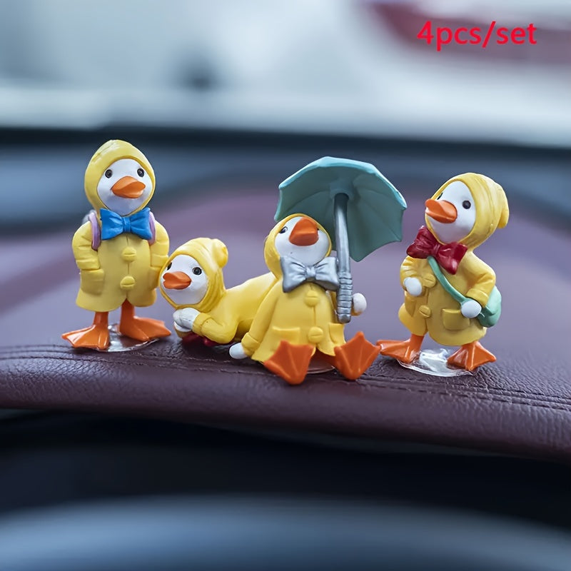 4Pcs Cute Duck Figurines Plastic Garden Decor Desktop Car Dashboard Accessories