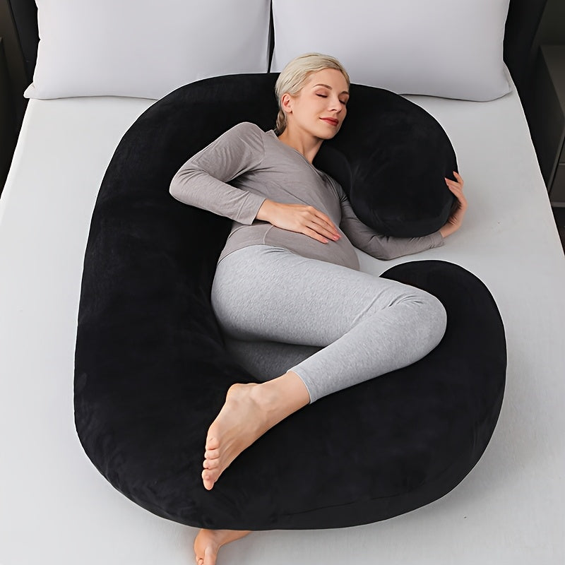 Ultra-Soft Crystal Velvet Maternity Pillow C-Shaped Full Body Support Removable Cover