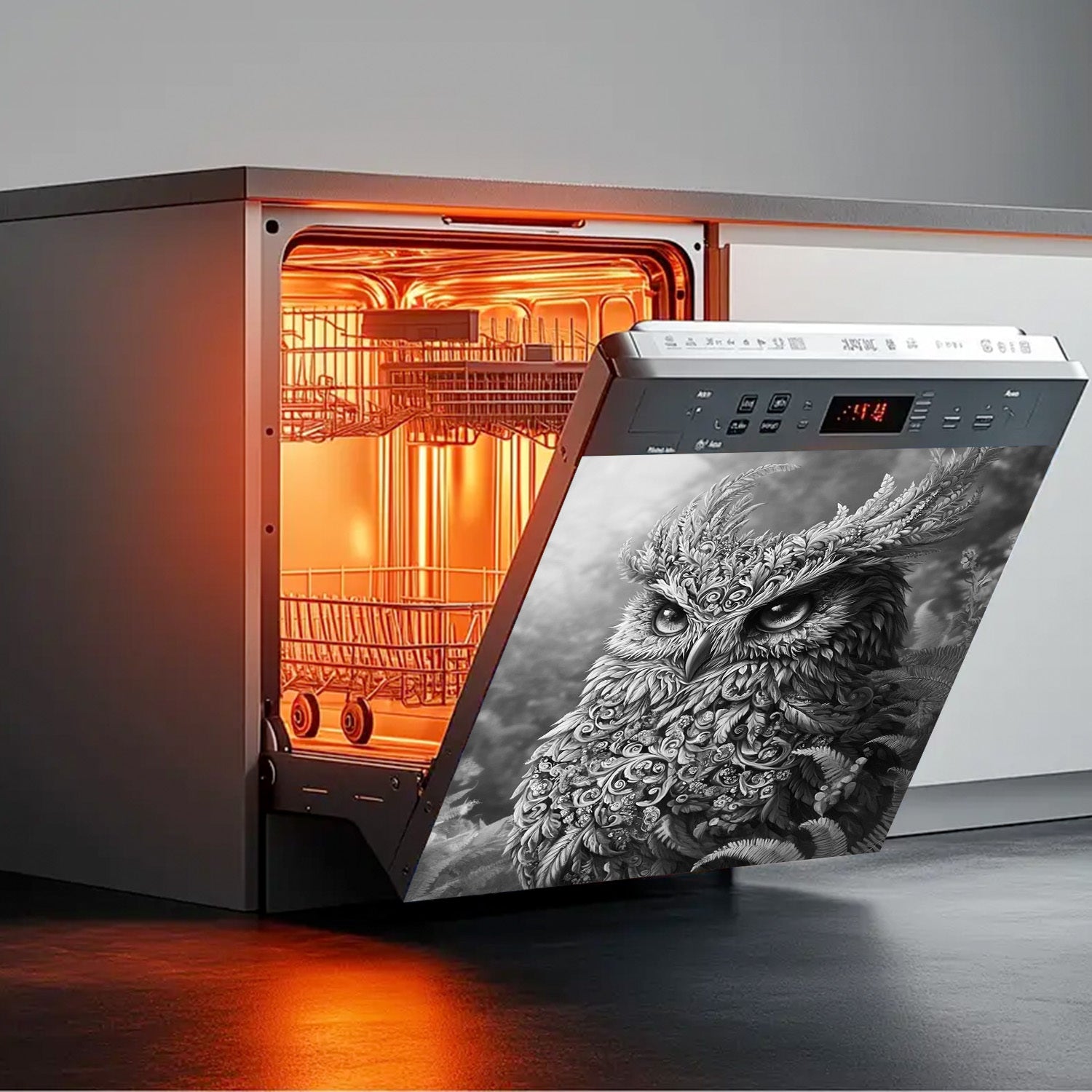 Owl idish-tovoq magnit qopqog'i metall paneli suv o'tkazmaydigan gull dizayni