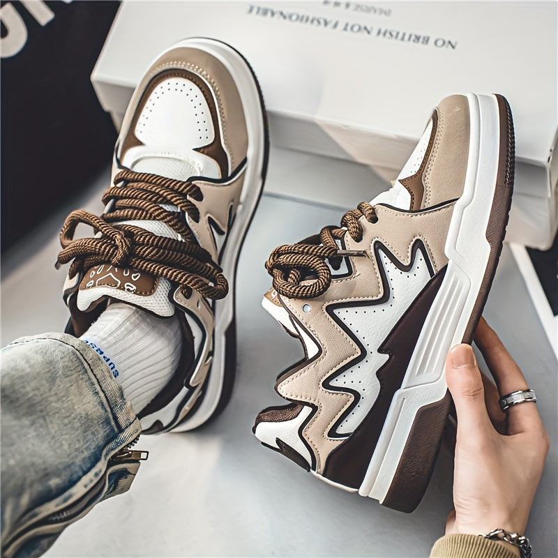 Women's Low-Top Casual Sneakers White Brown Synthetic Mesh Lace-Up Shoes
