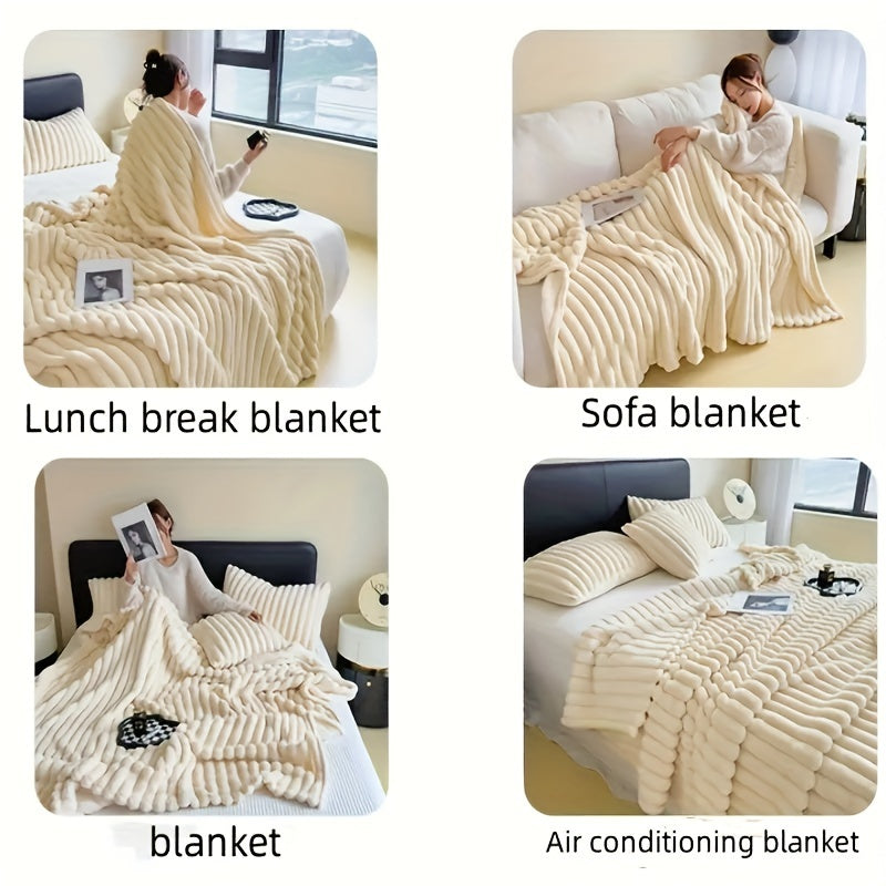 Double-Sided Fleece Blanket Soft Warm Throw Blanket for Dorms Offices Cars Sofa Travel
