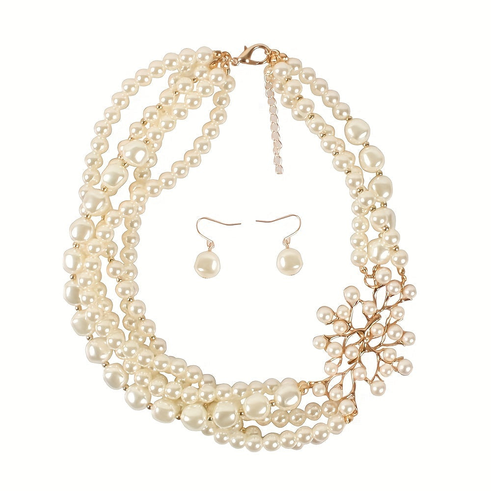 орнамент для вечеринки, свадьбы и выпускного, этот комплект украшений включает в себя ожерелье и серьги с дизайном в стиле барокко, вдохновленным винтажем, с искусственными жемчужинами в виде ветки дерева.