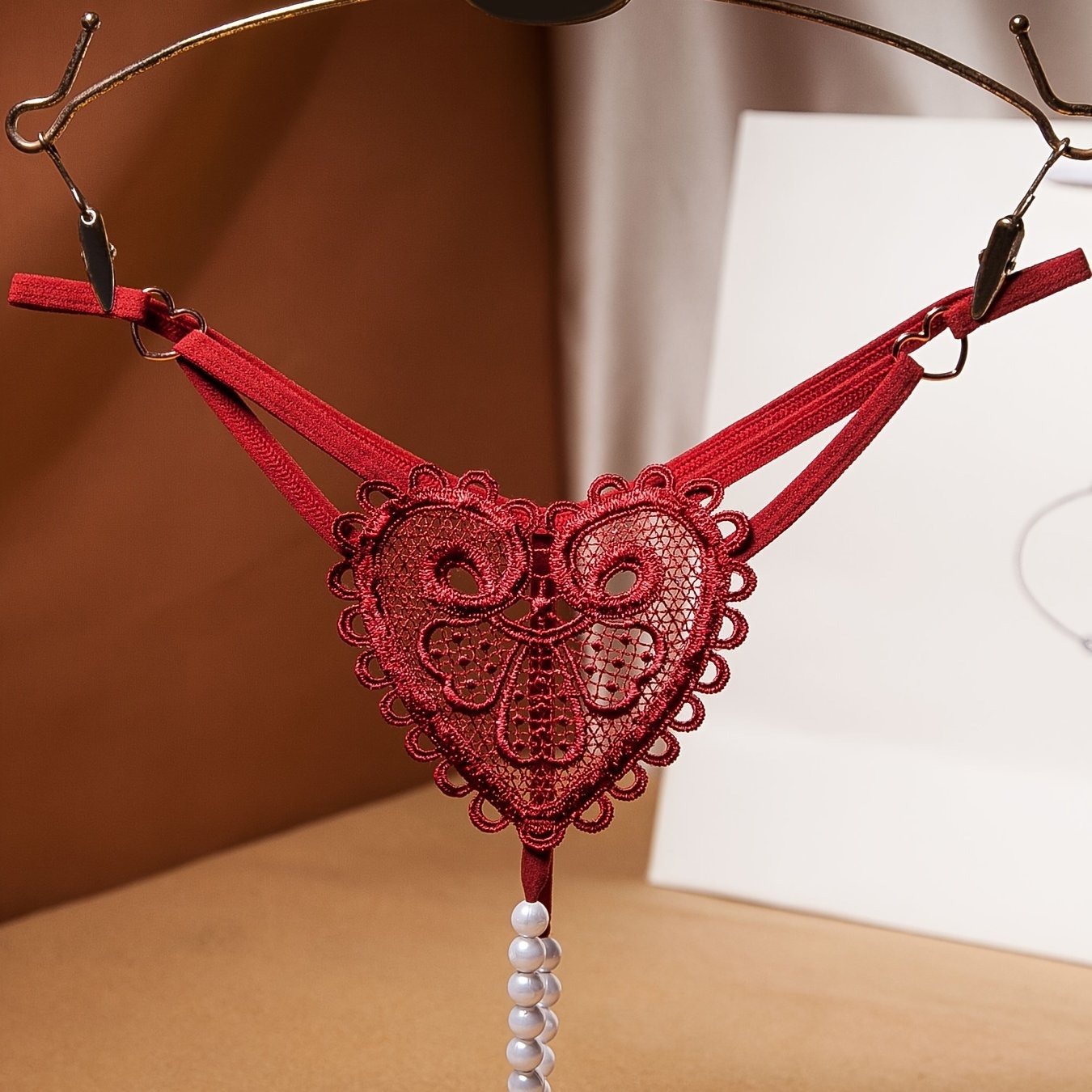 Women's Floral Embroidered Thongs See-Through Pearl Massage Lingerie