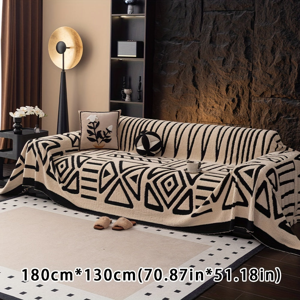 Boho Style Geometric Velveteen Sofa Throw with Machine Washable Cover for Armchair Loveseat and Sofa