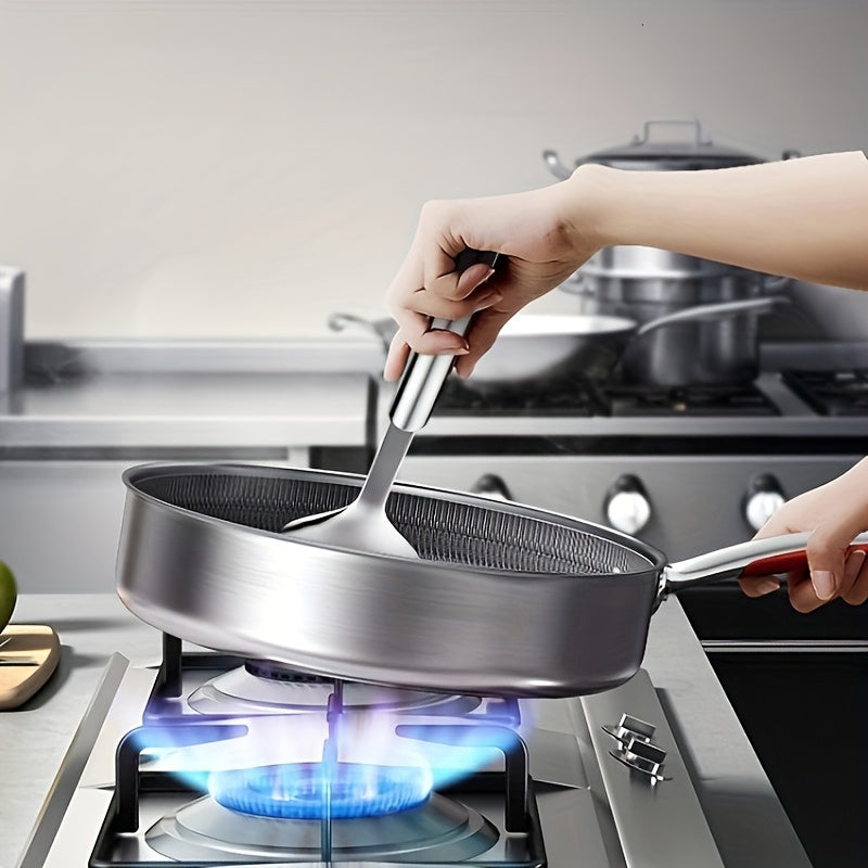Stainless Steel Skillet Pan with Honeycomb Non-Stick Surface and Glass Lid for Cooking