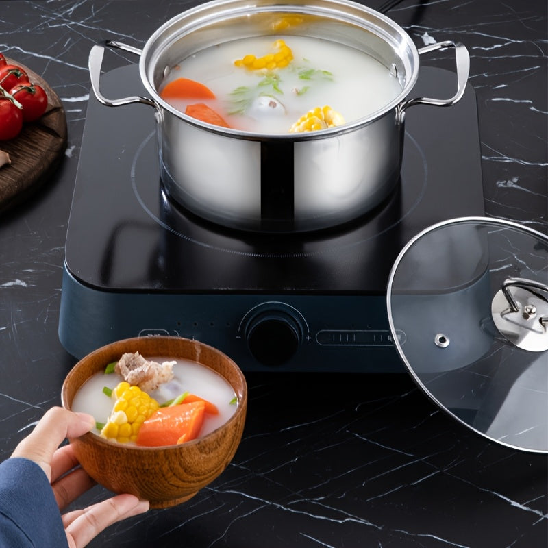 Set of 5 Stainless Steel Stock Pots with Lids, Double Handles, Large Capacity