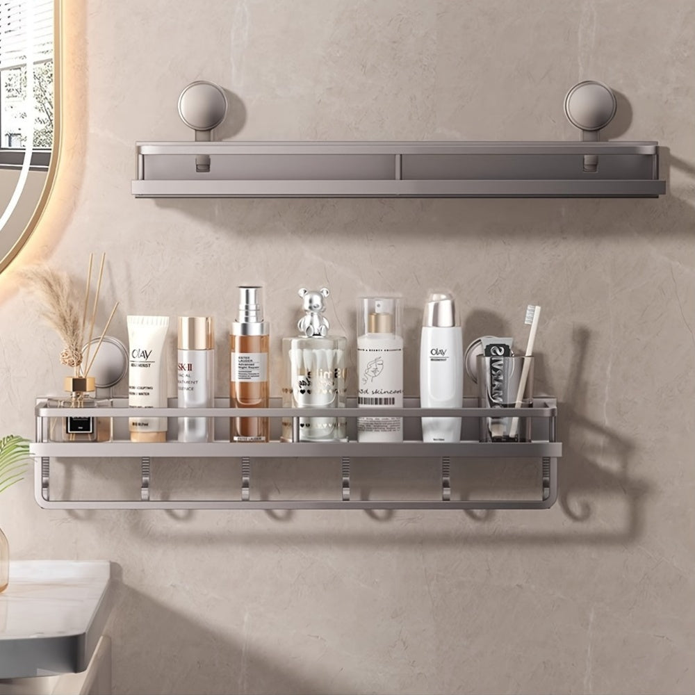 Rustproof Wall Mount Shower Caddy with Towel Hooks and Floating Shelf for Bathroom Organization