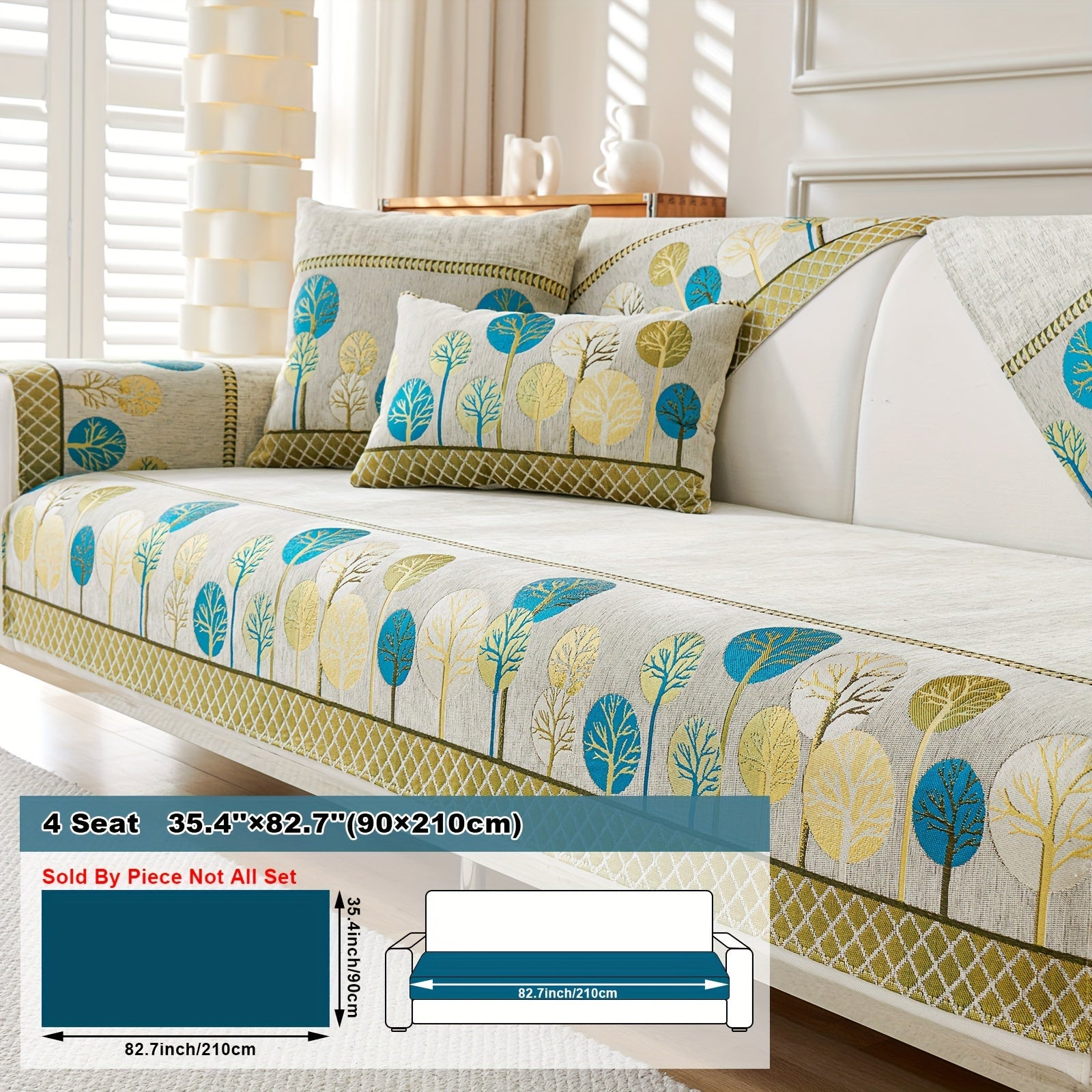 Boho Style Sofa Cushion with Moon and Tree Design Chenille All-Season Pet-Friendly Soft Modern