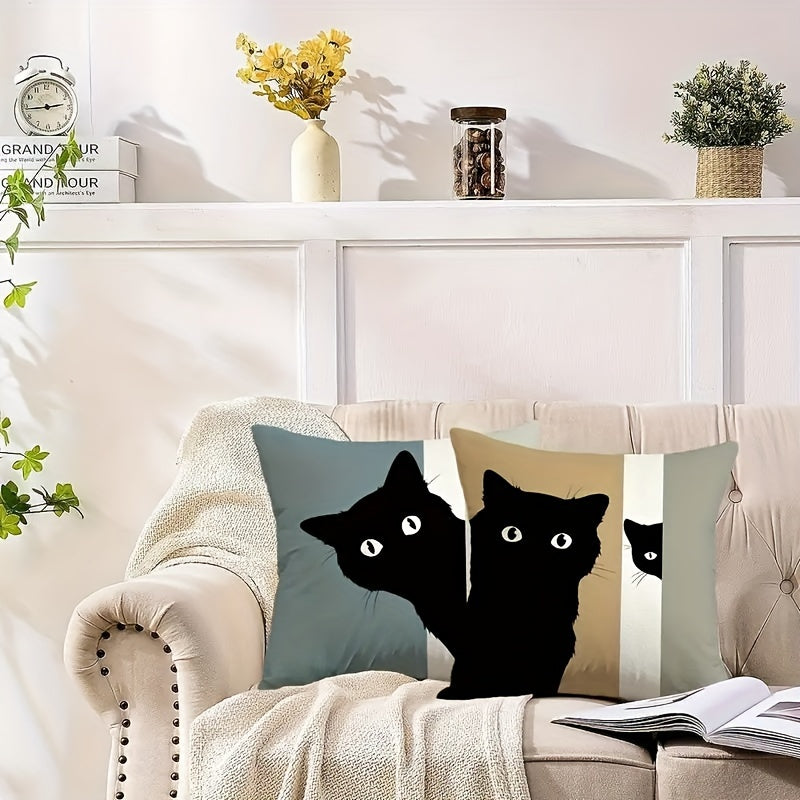 Black Cat Throw Pillow Cover 44.96x44.96cm Modern Farmhouse Decorative Cushion Case with Zipper Machine Washable