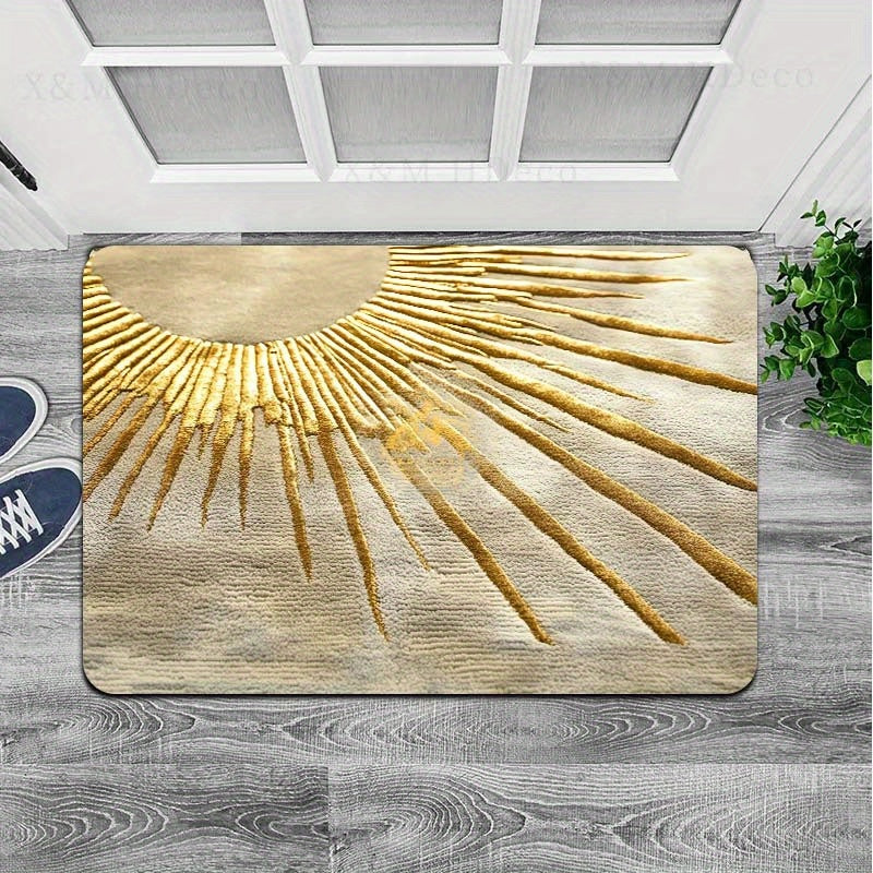 Rectangular Sunburst Entrance Mat Indoor Rug Soft Thick Sponge Machine Washable Polyester
