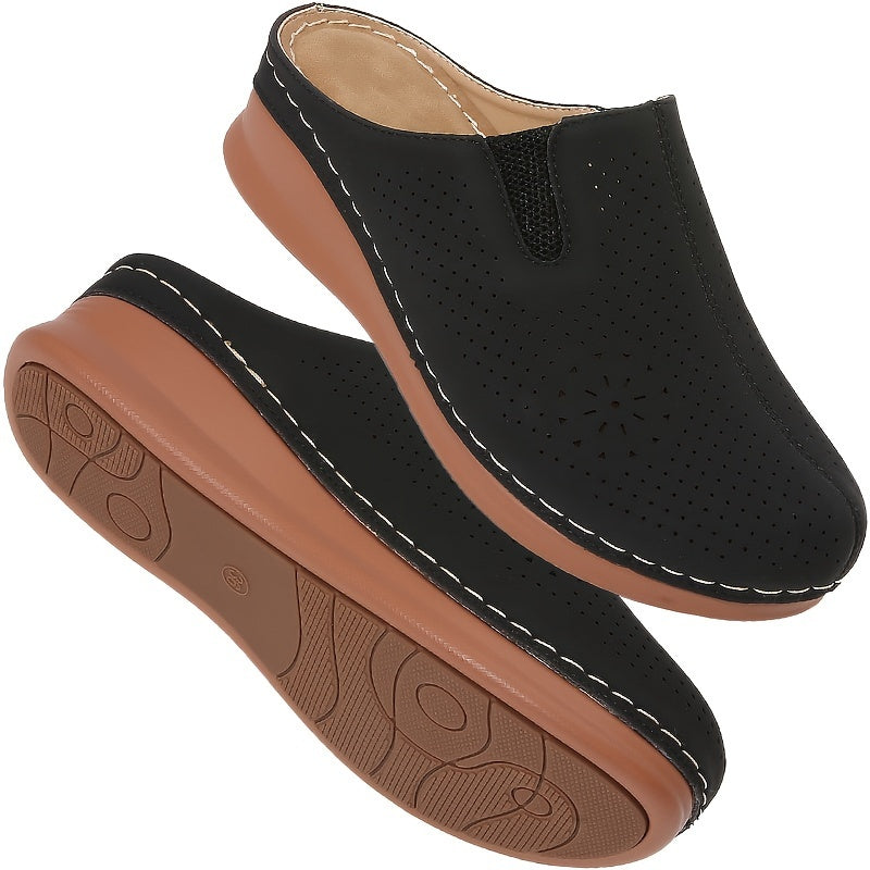 Women’s Perforated Wedge Mule Slide Sandals Casual Summer Outdoor Shoes