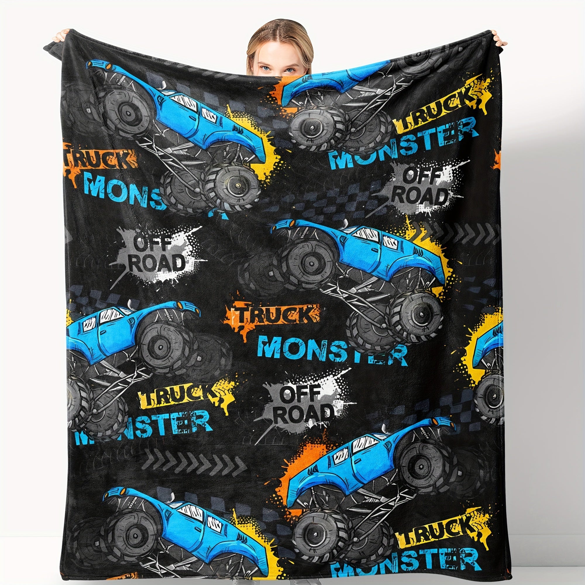 Monster Truck Flannel Blanket for Bed Sofa Home Decor Cozy Durable