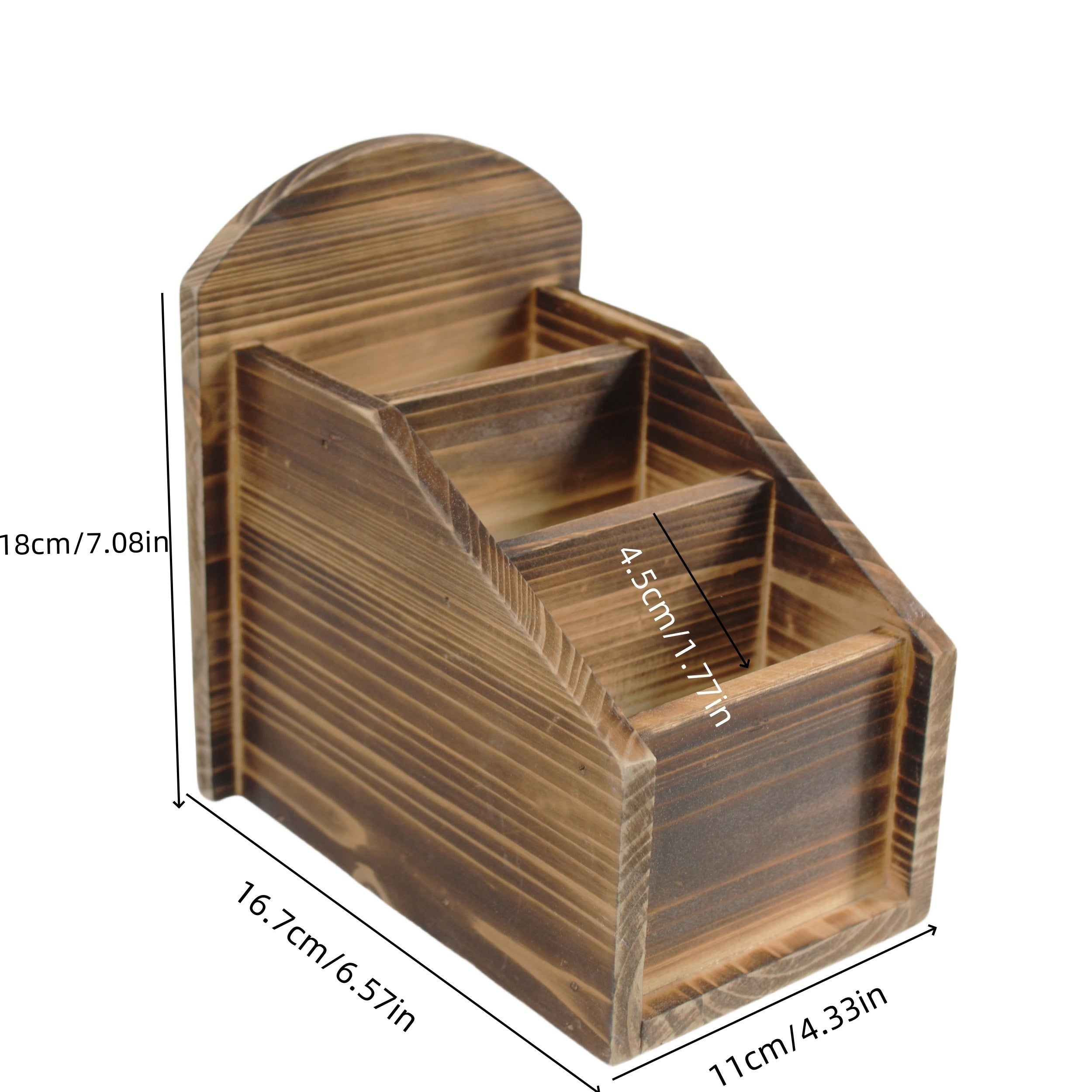 Organizador de almacenamiento de madera para controles remotos y teléfonos con 3 compartimentos