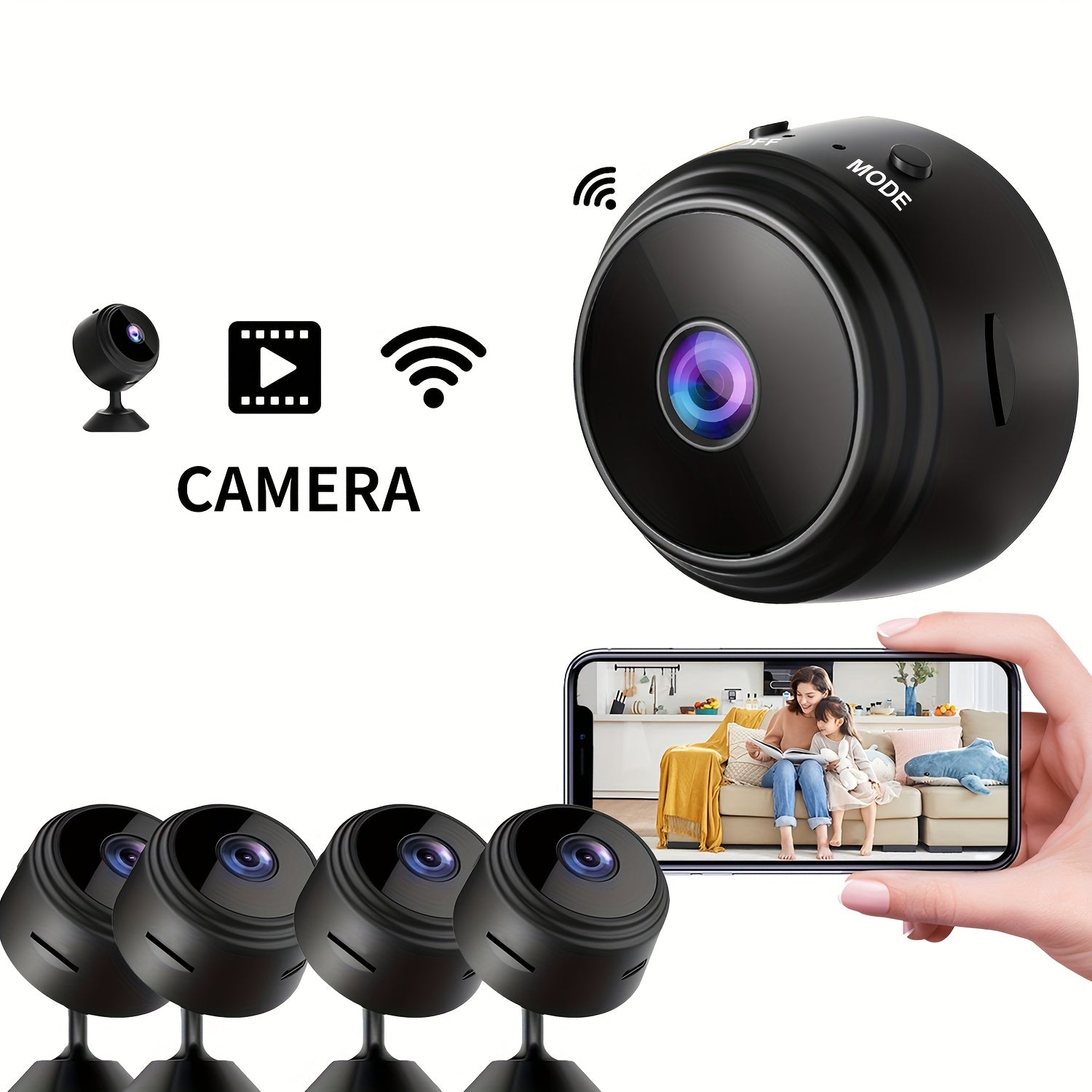 Wireless Indoor Outdoor Security Camera with Magnetic Base 2.4GHz WiFi Rechargeable Battery TF Card Slot