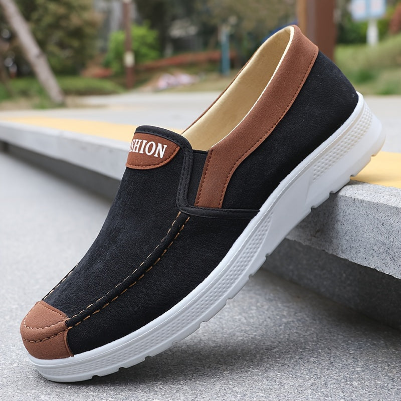 Men's Casual Sports Sneakers Solid Color Slip-On Low Top Breathable Fabric Running Hiking Outdoor