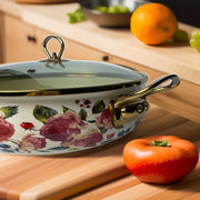 Floral Enamel Soup Pot with Lid and Sturdy Handle Kitchen Cookware