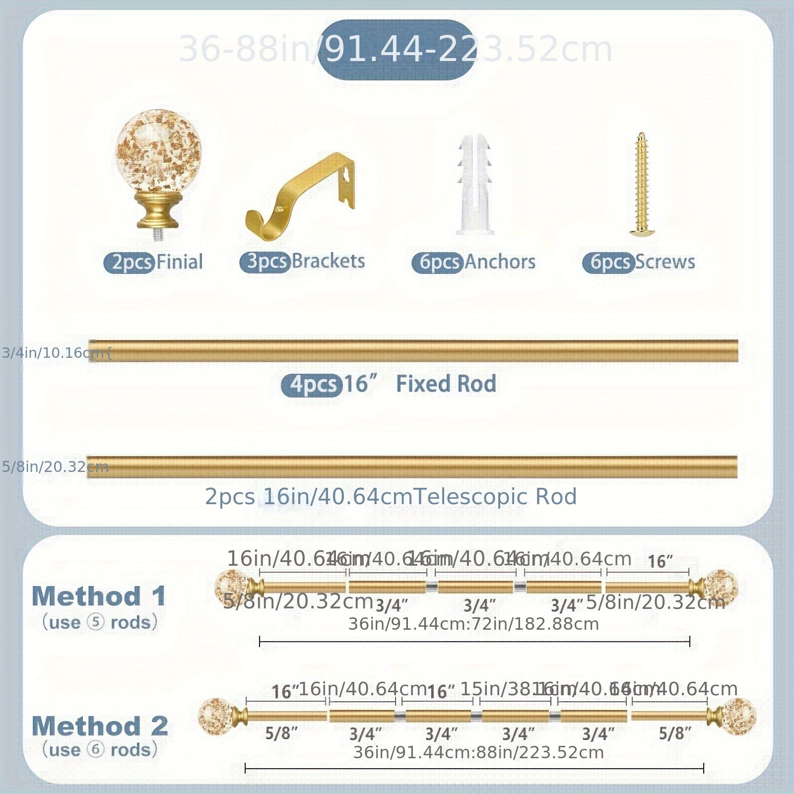 Elegant Metal Curtain Rod for Living Room Bedroom Kitchen Hallway 28-48 Inches