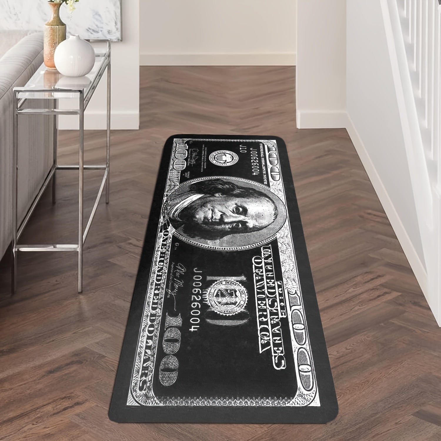 Dollar Bill Runner Carpet Black and White Non-Skid Kitchen and Bedroom Rug