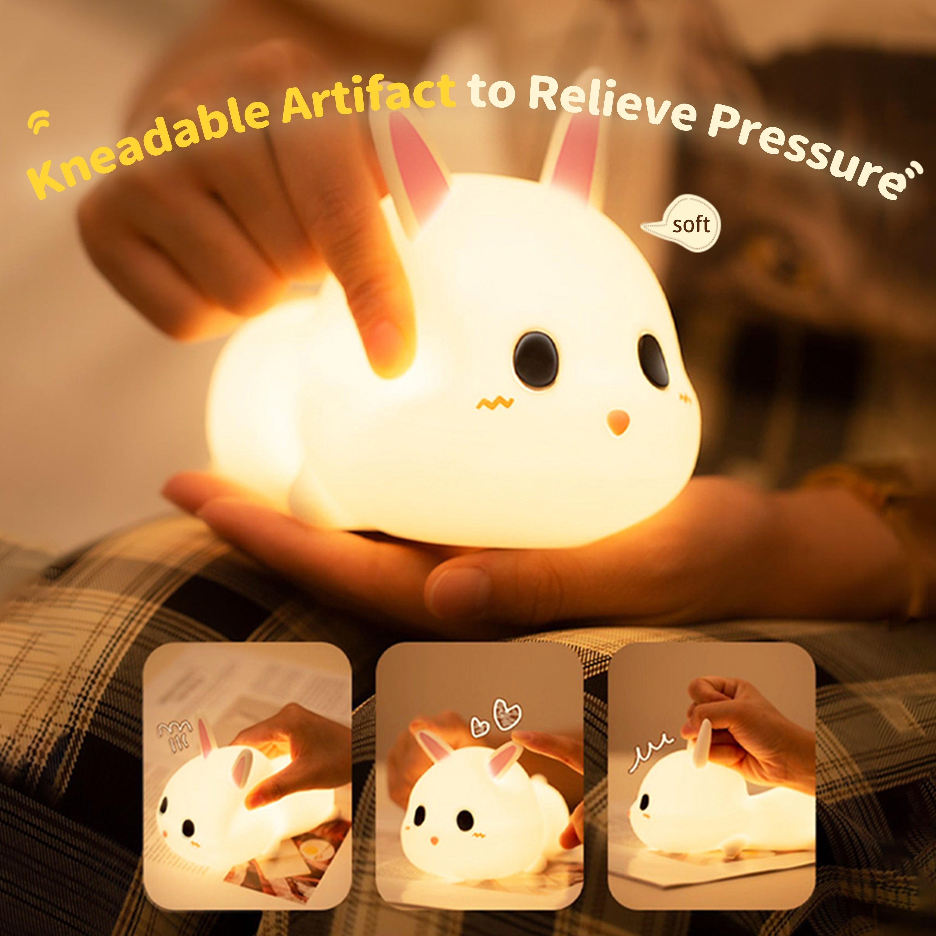 Rabbit-Shaped Night Light for Bedroom Rechargeable Portable Kids Baby Child