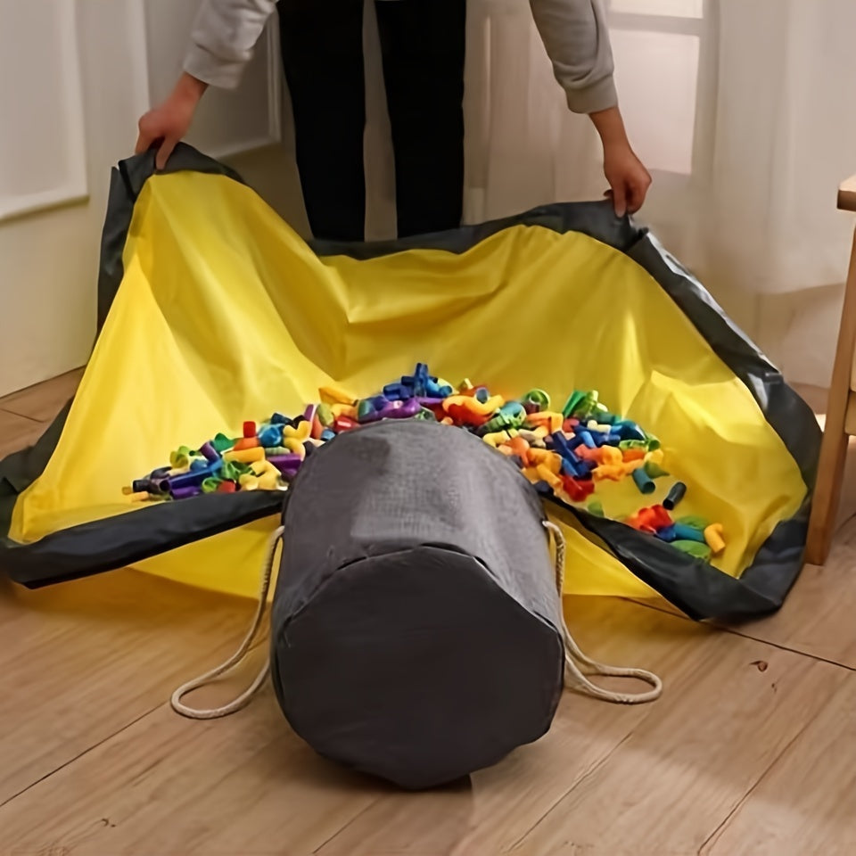 Toy Storage Basket and Play Mat for Kids Yellow Plastic Durable Organizer