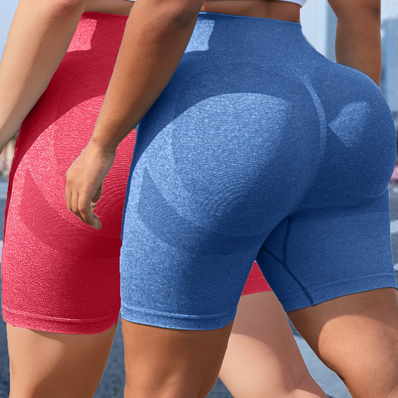 Women's Plus Size Seamless High Waisted Sports Shorts Sets 2 Pack