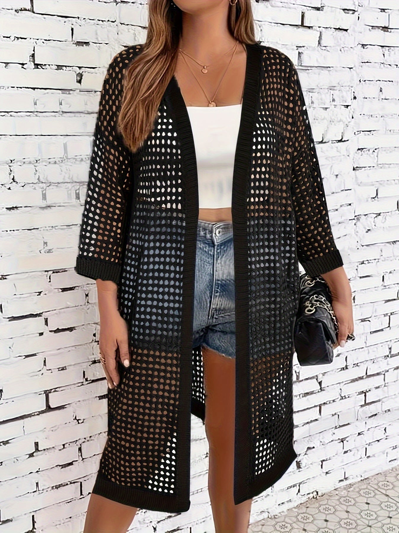 Plus Size Women's Knit Beach Cardigan Lightweight Sheer Summer Cover-up
