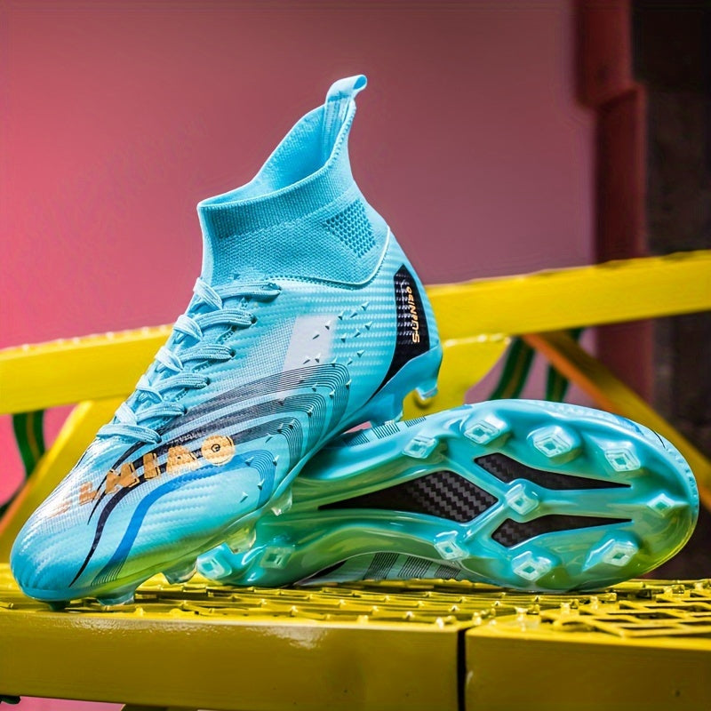 Men's High-Top Soccer Cleats Large Size Geometric Pattern All-Season Non-Slip Lace-Up TPU Sole