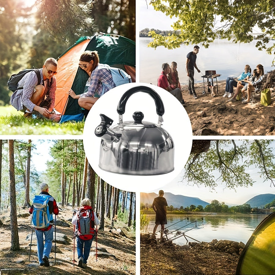 Stainless Steel Whistling Kettle 2L Portable Camping Travel Outdoor Cooking