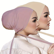 Set of 2 Solid Color Tied Back Undercaps with Elastic Inner Hijab Caps for Women