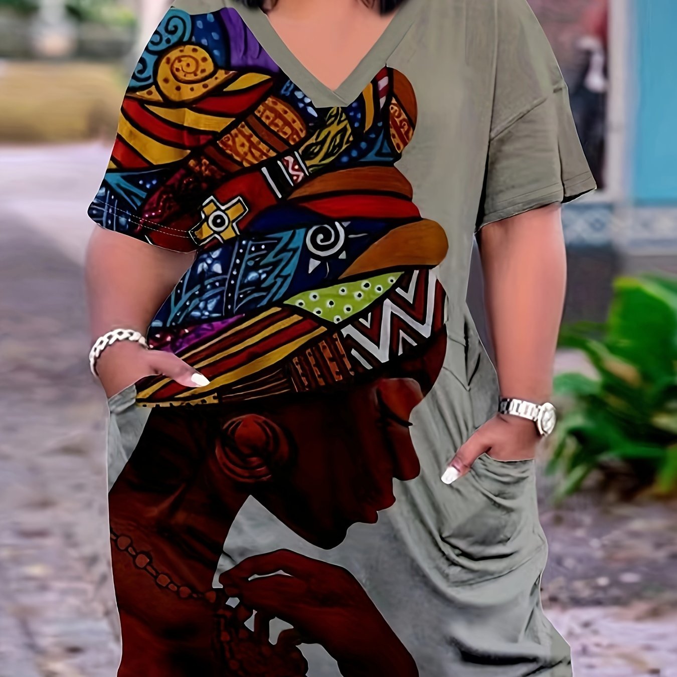 Vestido de mujer con estampado de pañuelo geométrico talla grande para verano, casual, túnica