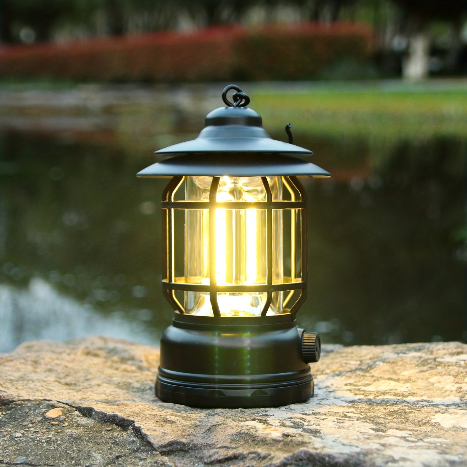 Linterna LED de camping exterior con diseño retro regulable y batería recargable