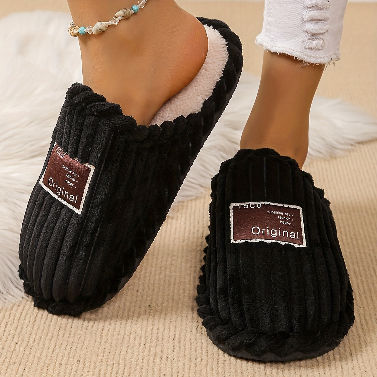Unisex Winter Slip-On Slippers Comfortable Non-Slip Indoor Casual Shoes