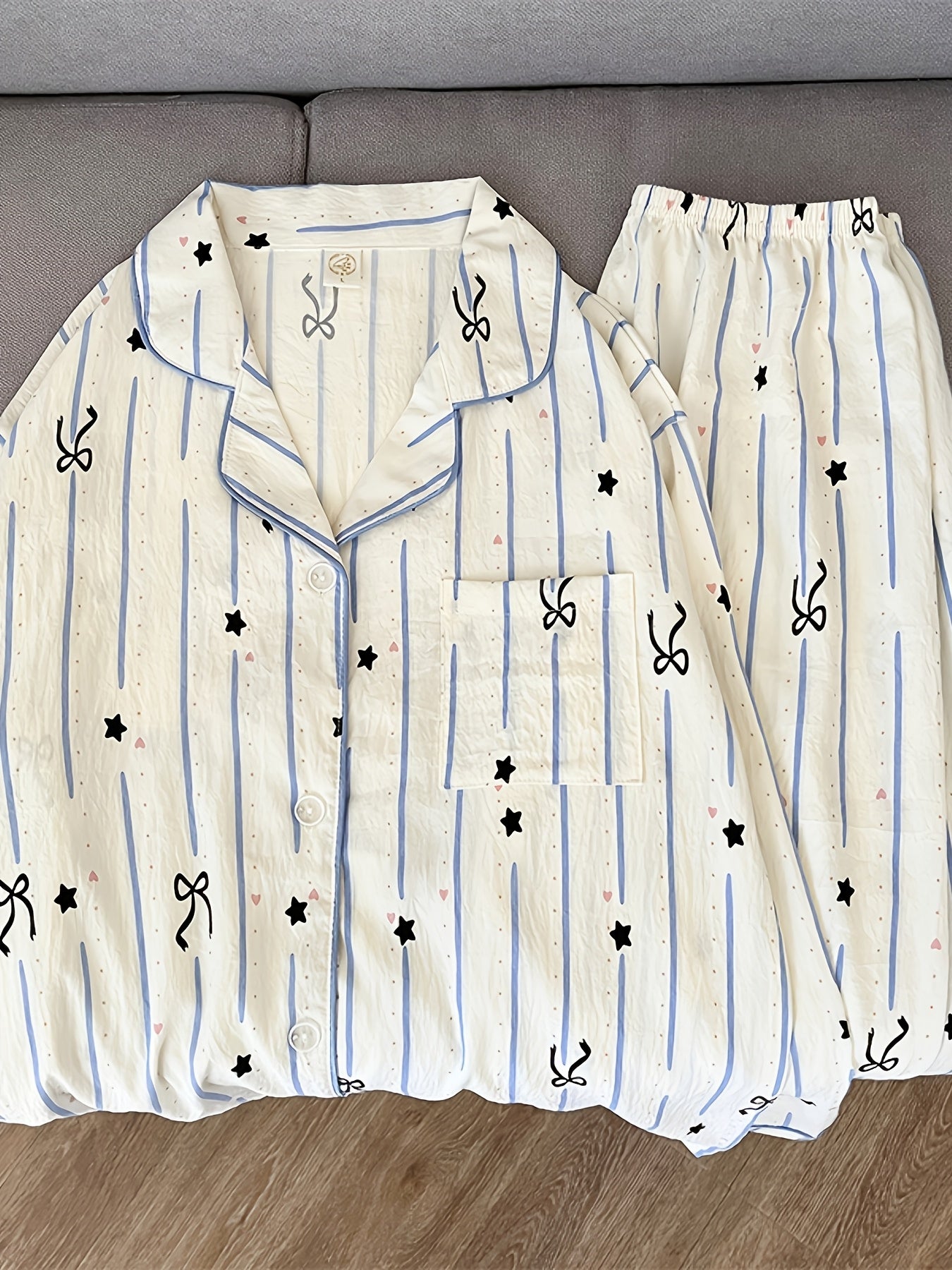 Plus Size Women's Pajama Set Long Sleeve Geometric Print Lightweight Comfortable