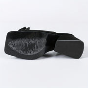 Women's Summer Black Chunky Heel Open Toe Mules with Knit Slip-Ons