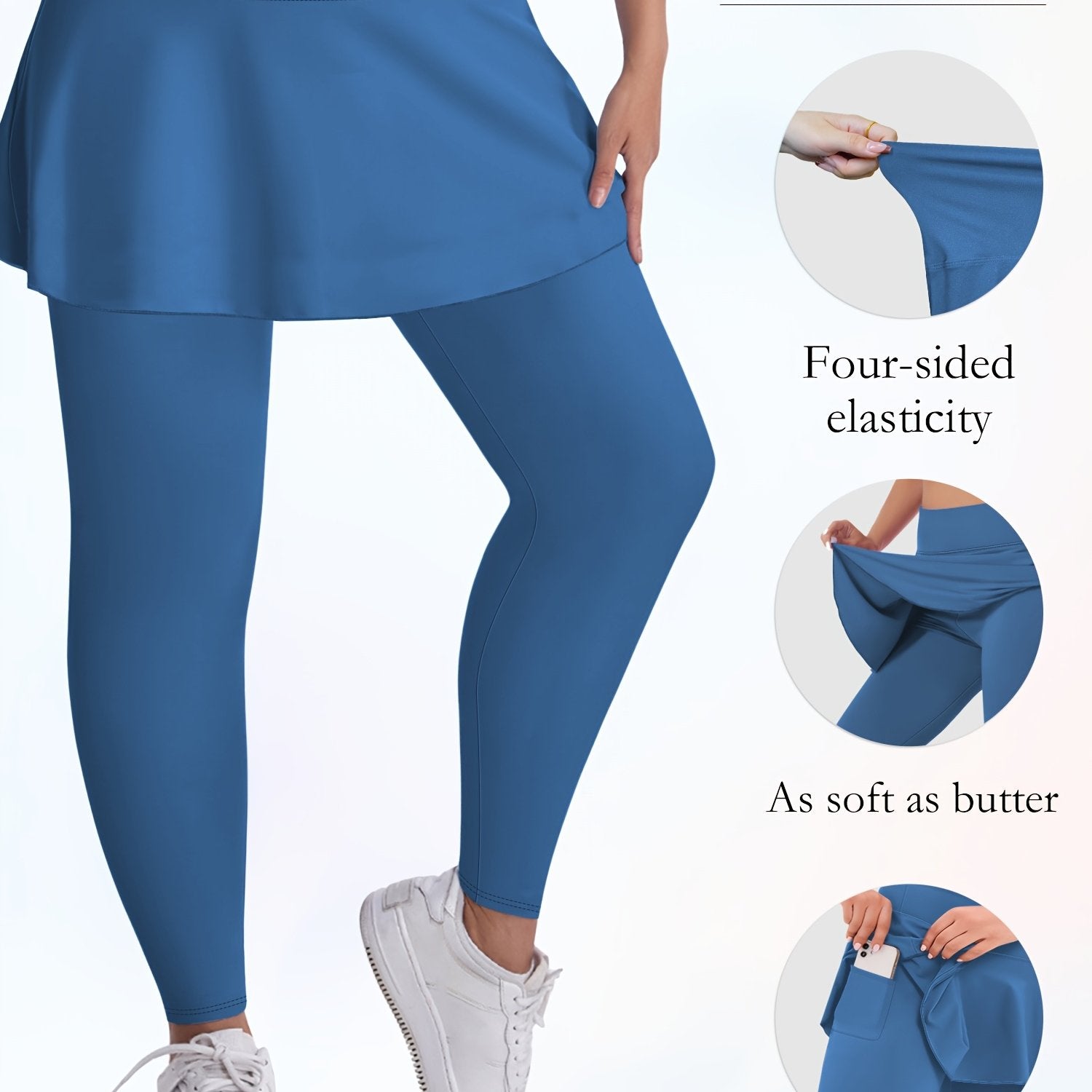 Plus o'lchamli yuqori belli legginslar, 9-teshikli dizayni bilan, ayollar uchun, bir rangda