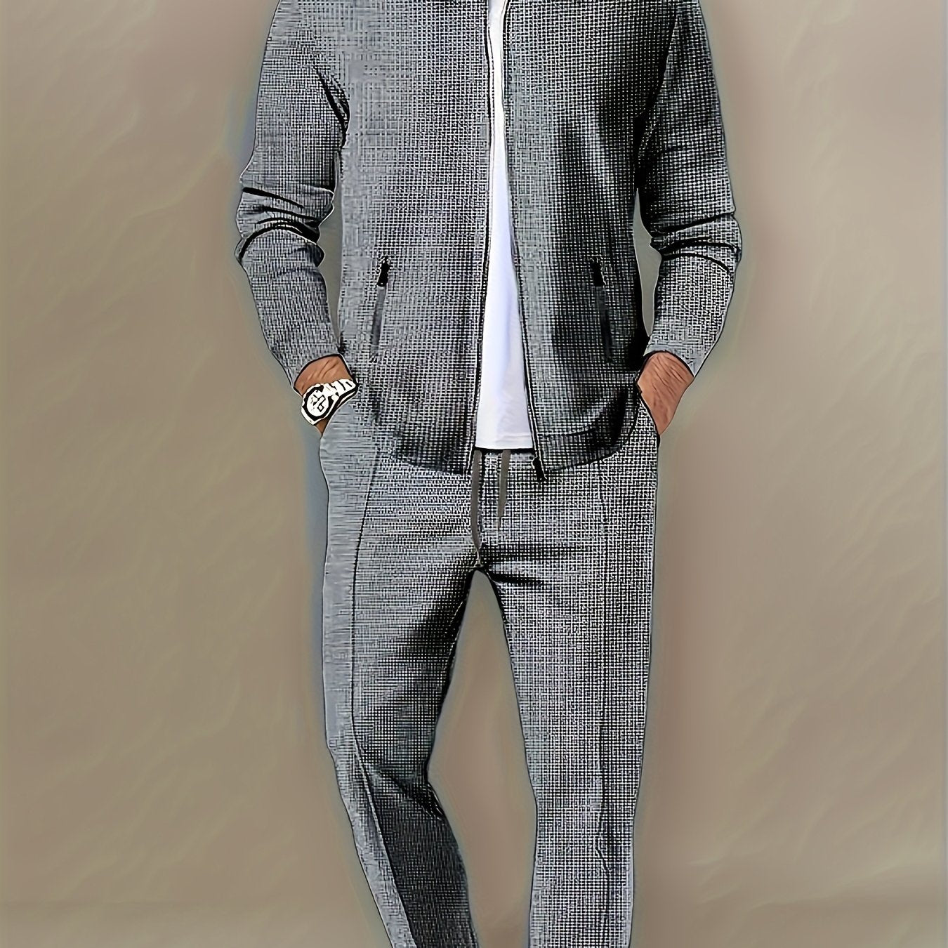 Men's Casual Waffle Suit Polyester Solid Color Regular Fit Spring Fall