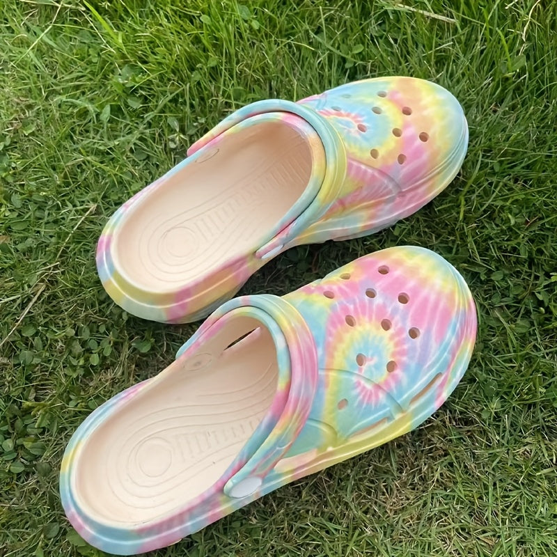 Women's Tie-Dye EVA Clogs Slip-On Shoes with Rainbow Colors All-Season
