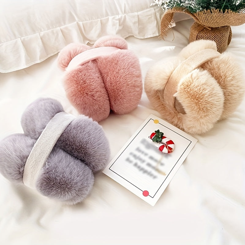 Winter Fleece Ear Warmers with Furry Lining Foldable for Cold Weather
